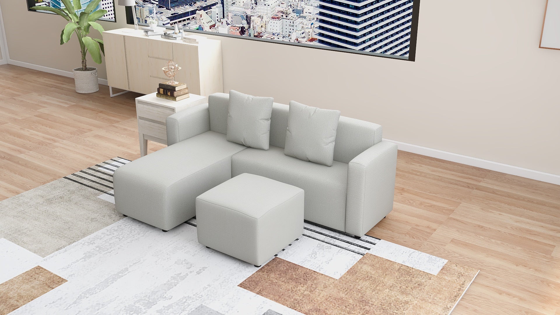 HARVEY L-Shape Fabric Sofa with Ottoman AF Home