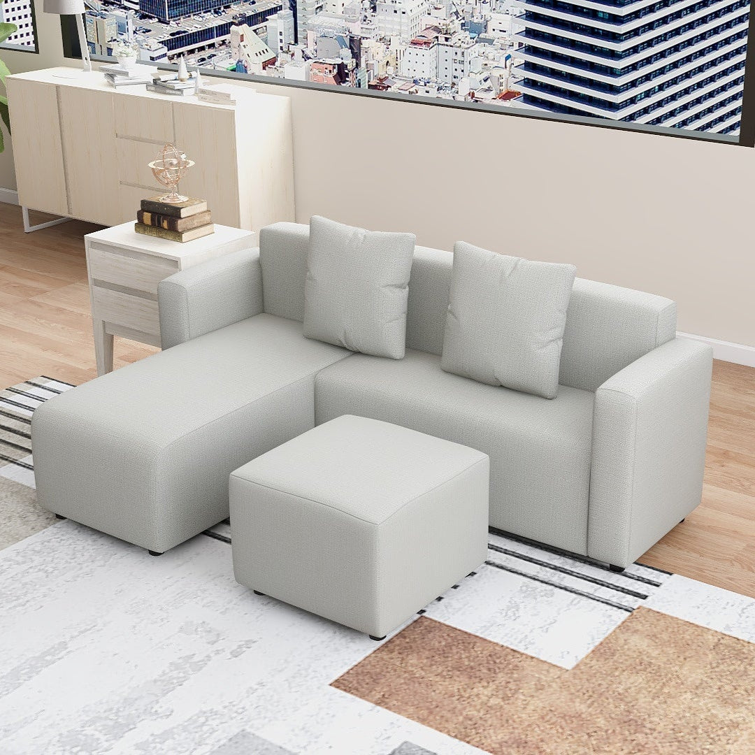 HARVEY L-Shape Fabric Sofa with Ottoman Affordahome
