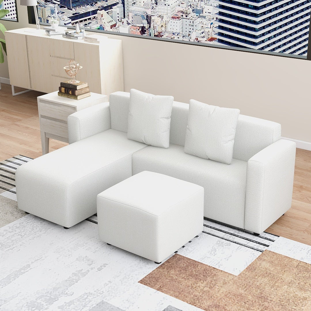 HARVEY L-Shape Fabric Sofa with Ottoman Affordahome
