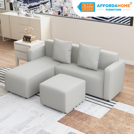HARVEY L-Shape Fabric Sofa with Ottoman Affordahome