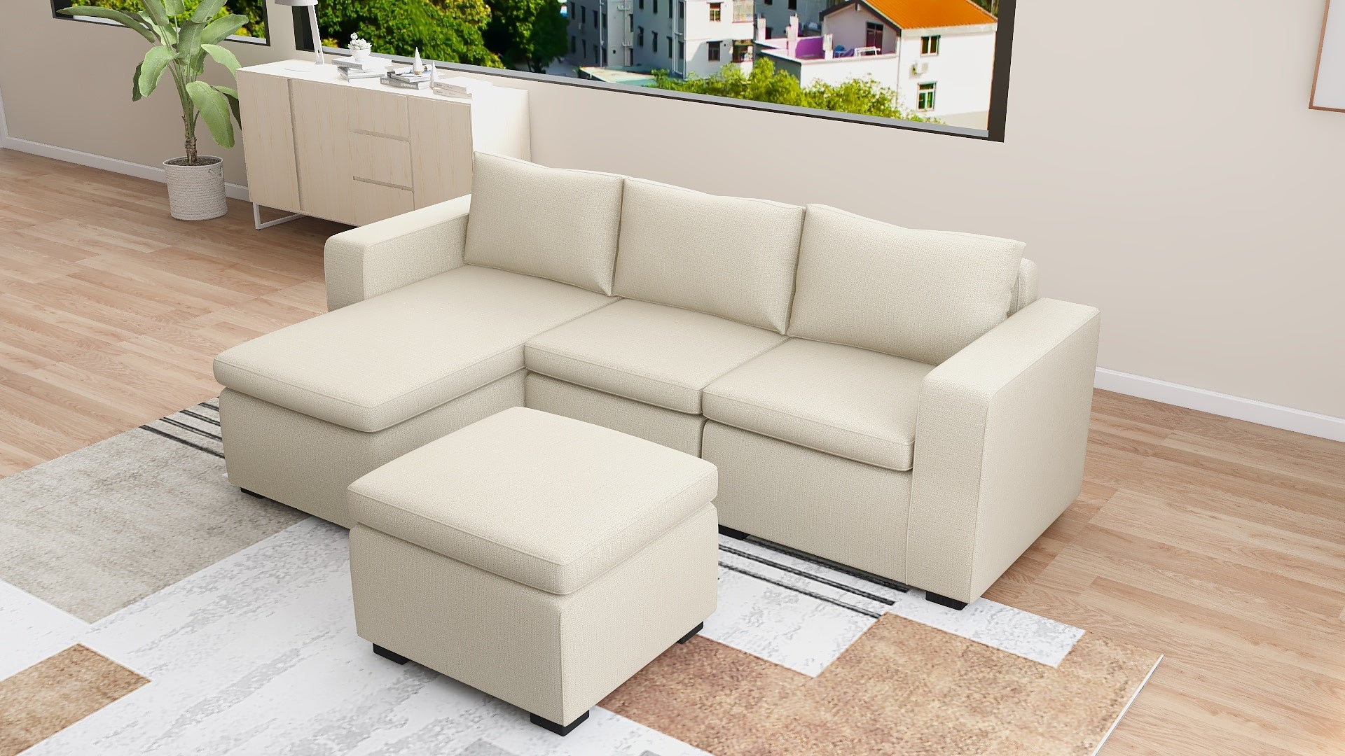 JENALD Fabric Sofa with Ottoman (Reversible L-Chaise) AF Home