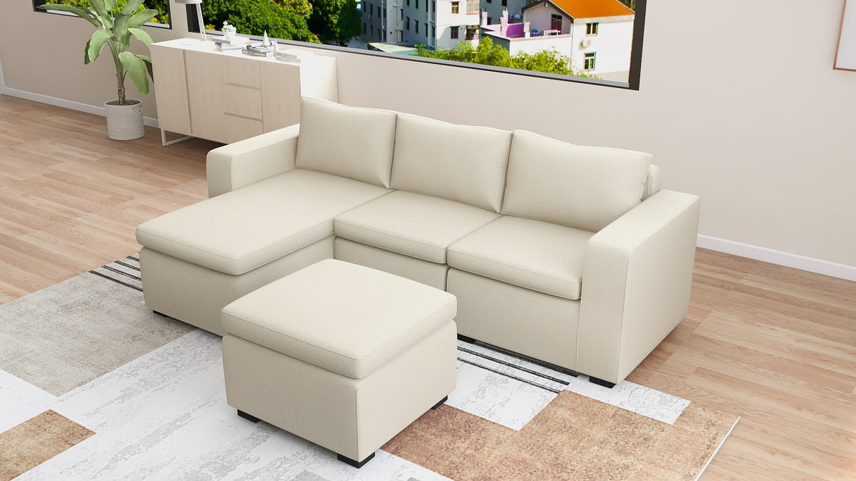 JENALD Fabric Sofa with Ottoman (Reversible L-Chaise) Furnigo