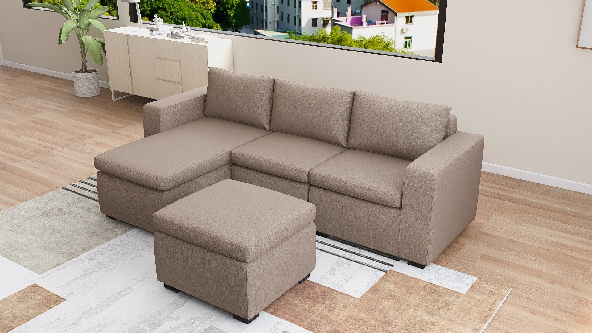 JENALD Fabric Sofa with Ottoman (Reversible L-Chaise) AF Home