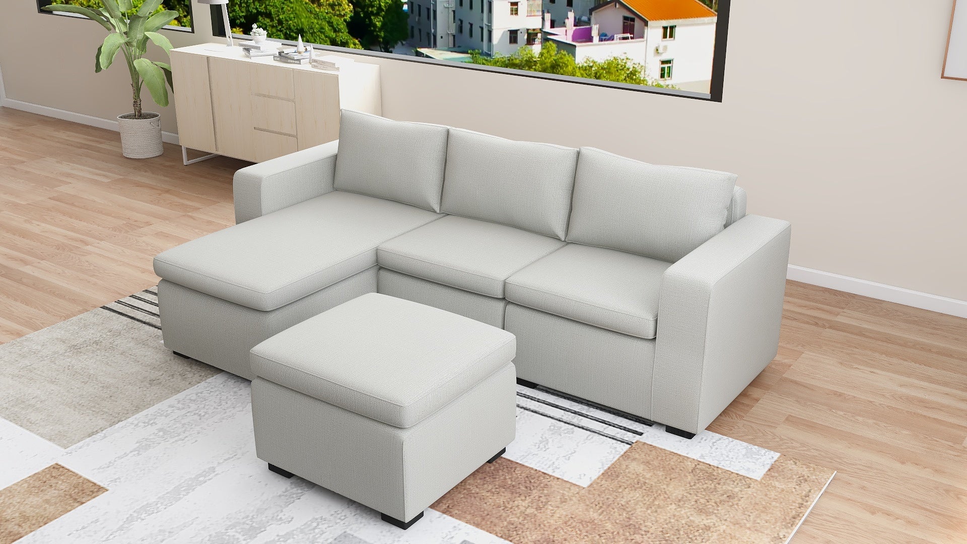JENALD Fabric Sofa with Ottoman (Reversible L-Chaise) AF Home