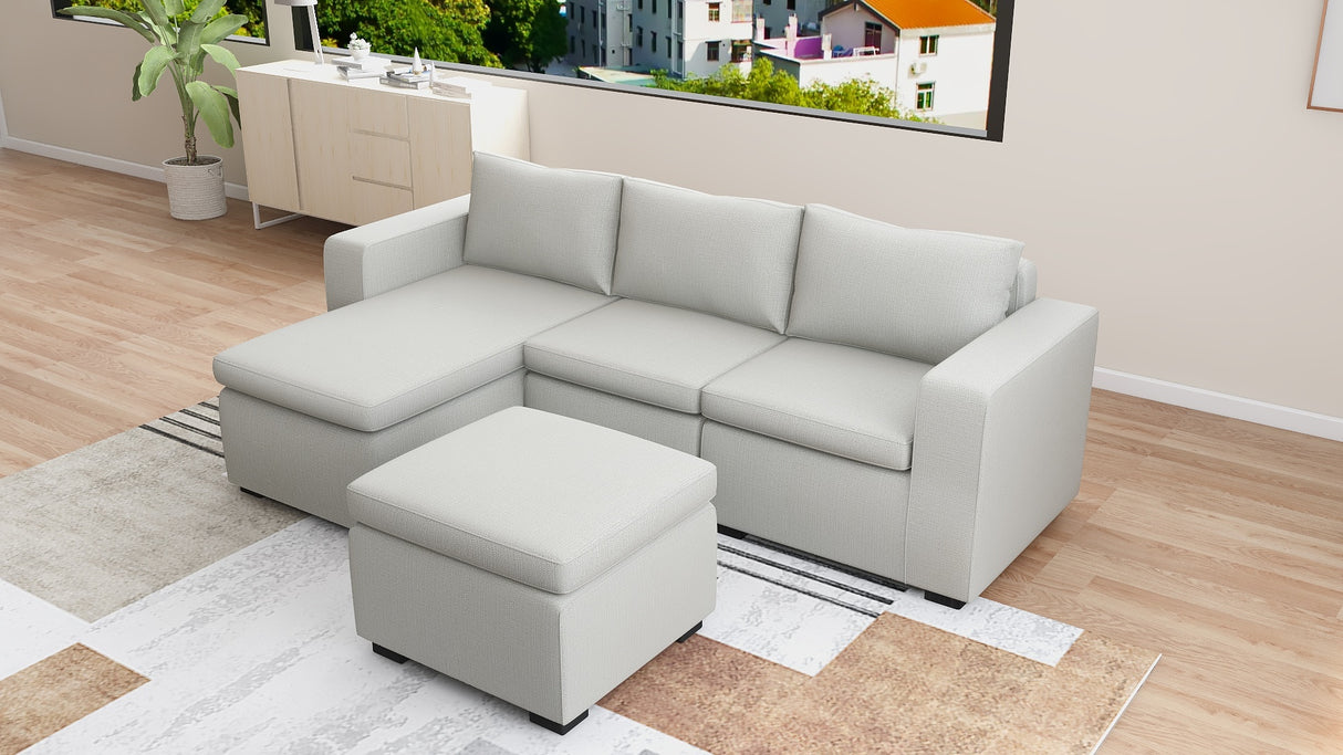 JENALD Fabric Sofa with Ottoman (Reversible L-Chaise) Furnigo