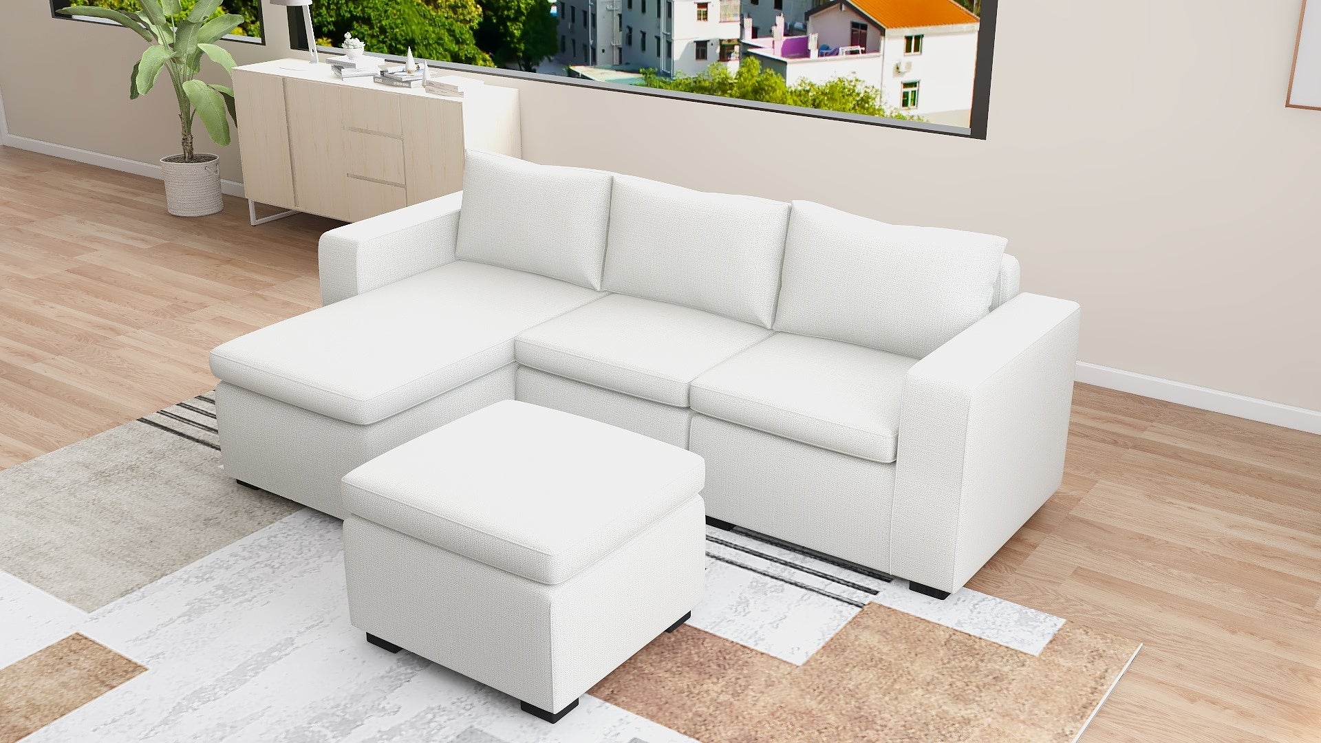 JENALD Fabric Sofa with Ottoman (Reversible L-Chaise) AF Home