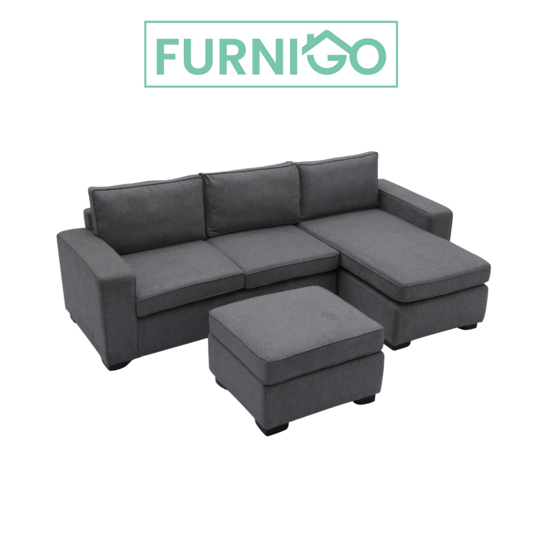 JENALD Fabric Sofa with Ottoman (Reversible L-Chaise) Furnigo