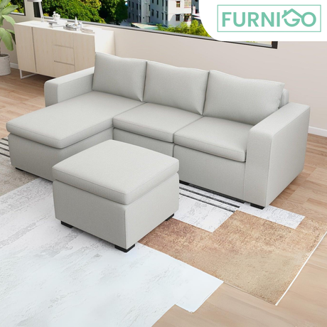 JENALD Fabric Sofa with Ottoman (Reversible L-Chaise) Furnigo