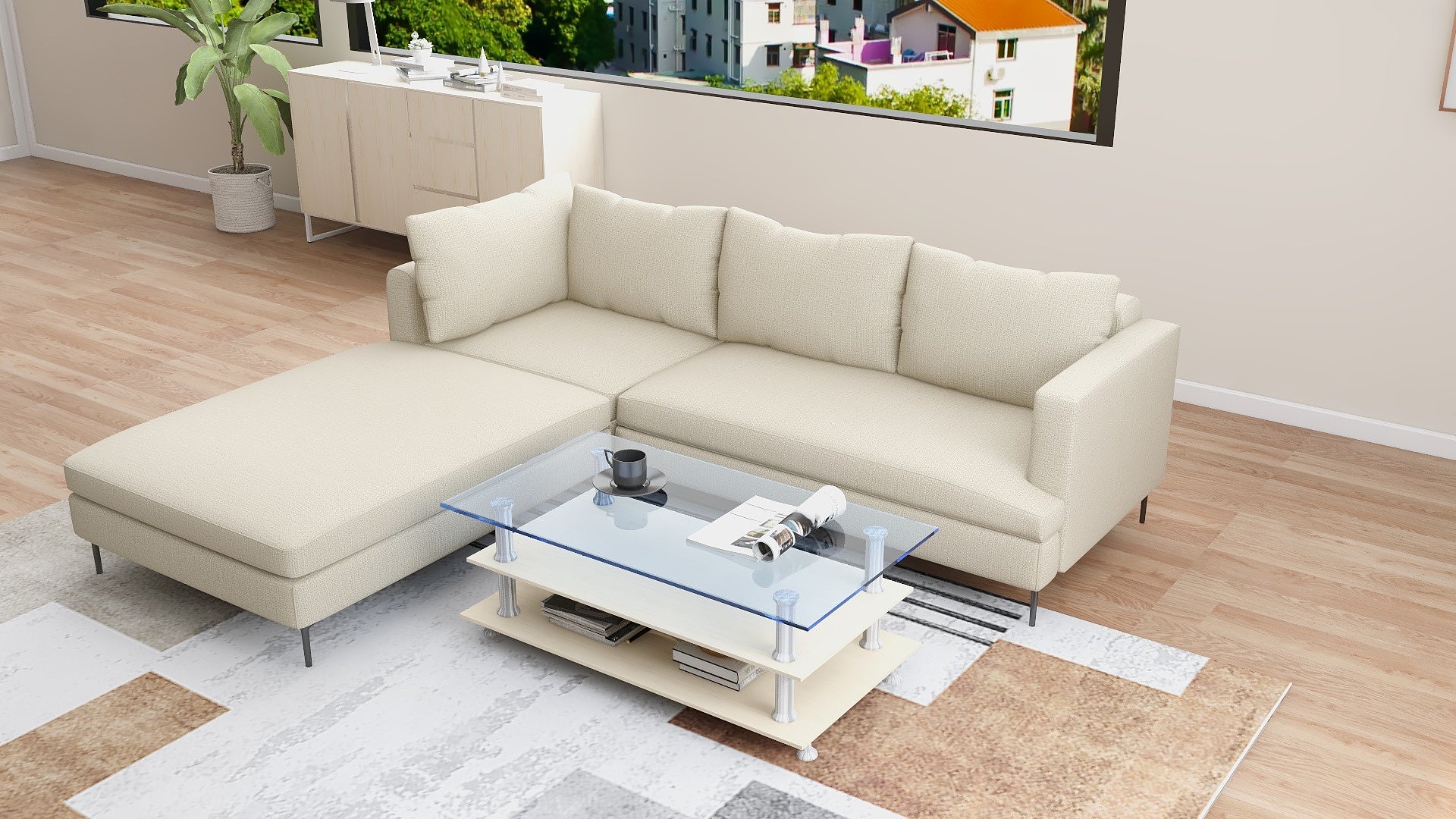 LUCILLE L-Shape Fabric Sofa AF Home
