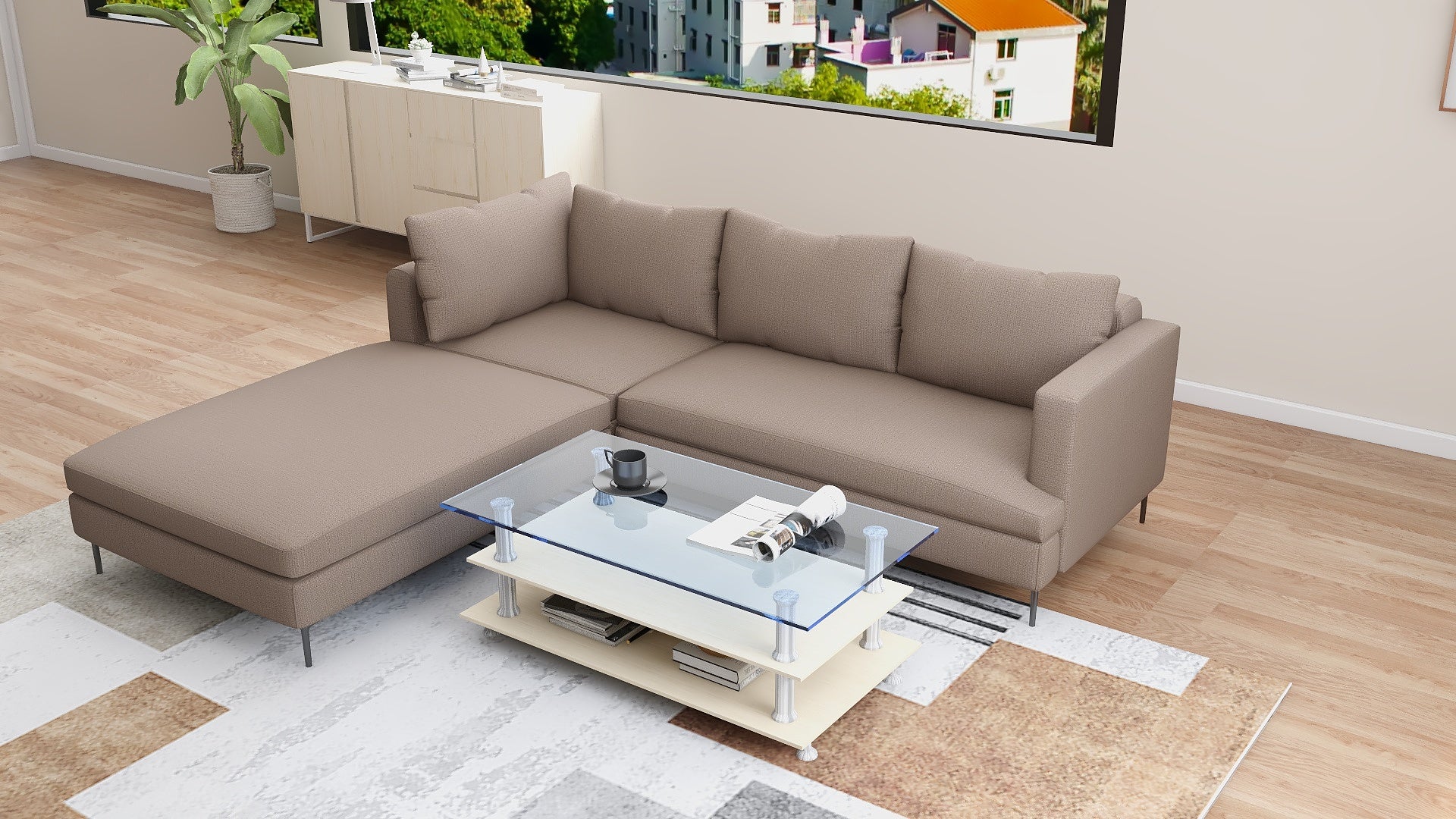 LUCILLE L-Shape Fabric Sofa AF Home