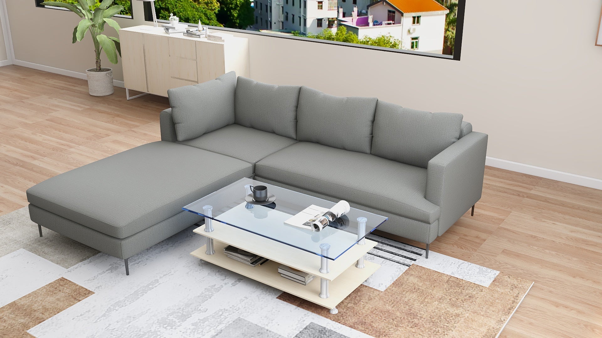 LUCILLE L-Shape Fabric Sofa AF Home