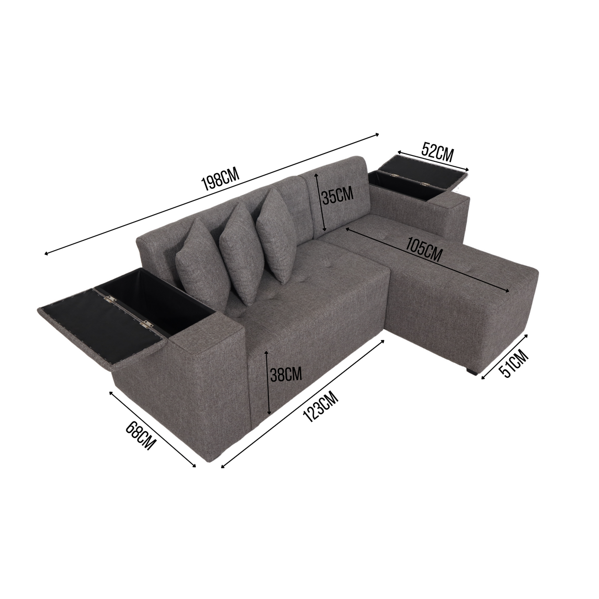 MASON L-Shape Fabric Sofa with Armrest Storage Affordahome