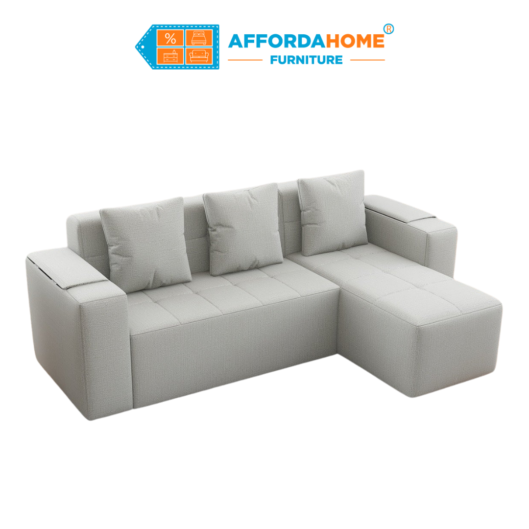 MASON L-Shape Fabric Sofa with Armrest Storage Affordahome