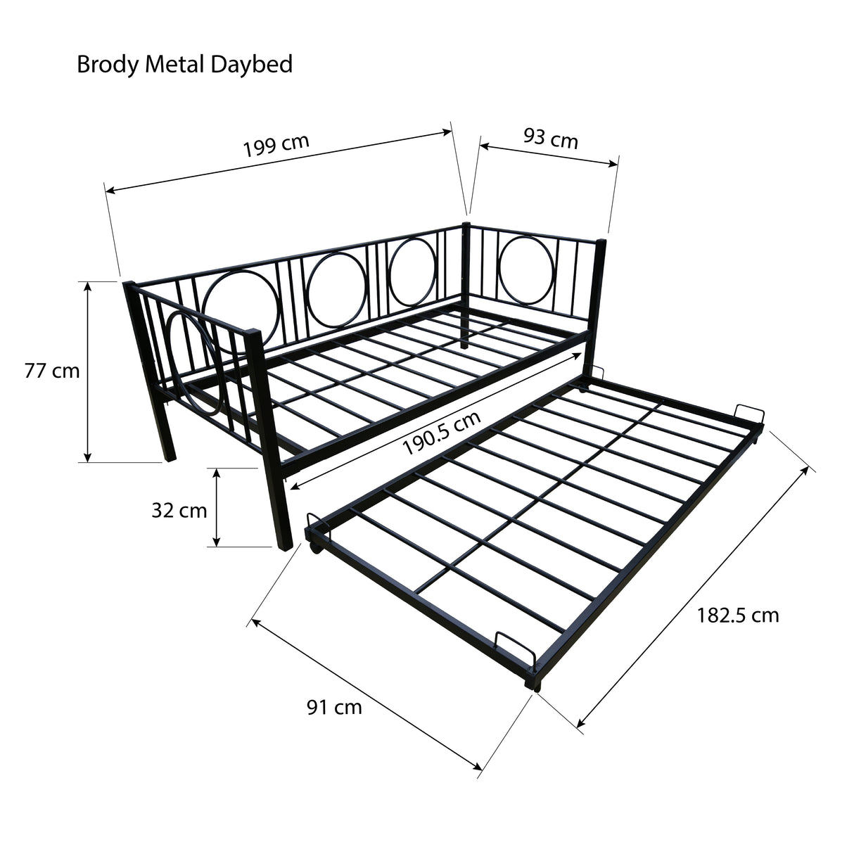 BRODY Metal Daybed w/ Pullout Furnigo