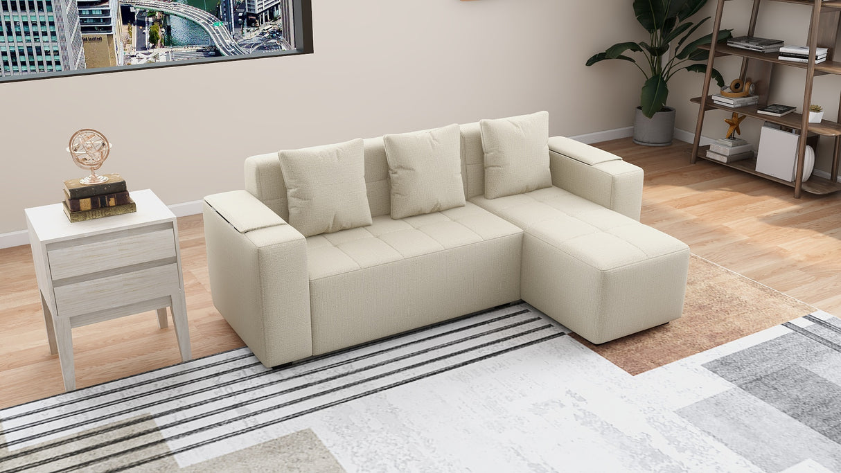 MASON L-Shape Fabric Sofa with Armrest Storage Affordahome