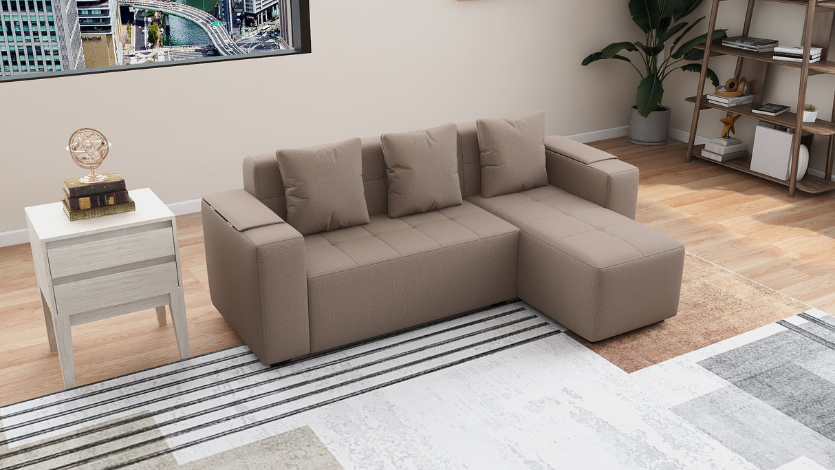 MASON L-Shape Fabric Sofa with Armrest Storage Affordahome