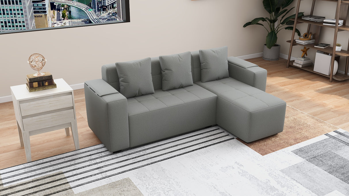 MASON L-Shape Fabric Sofa with Armrest Storage Affordahome