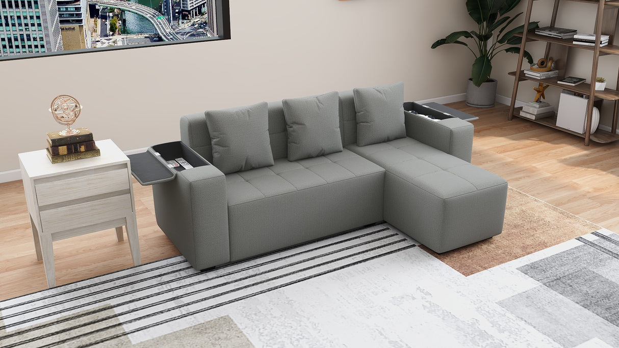 MASON L-Shape Fabric Sofa with Armrest Storage Affordahome