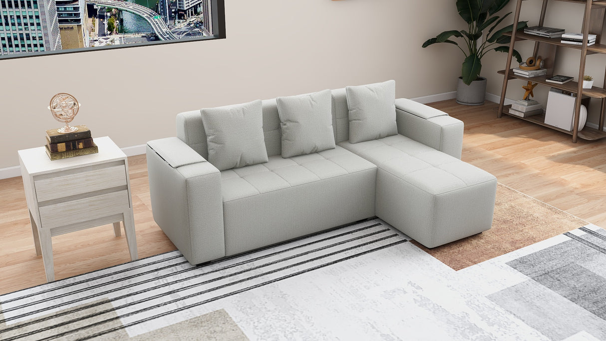 MASON L-Shape Fabric Sofa with Armrest Storage Affordahome