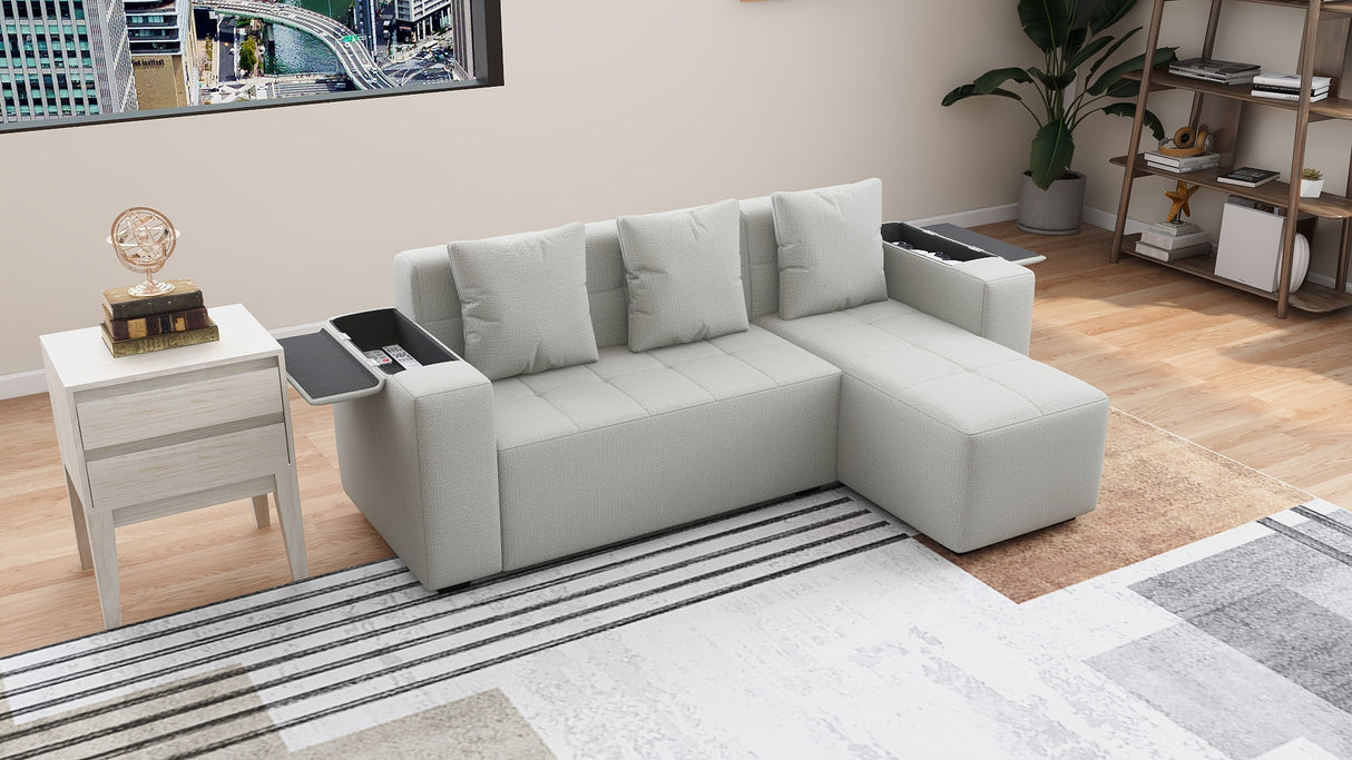 MASON L-Shape Fabric Sofa with Armrest Storage Affordahome