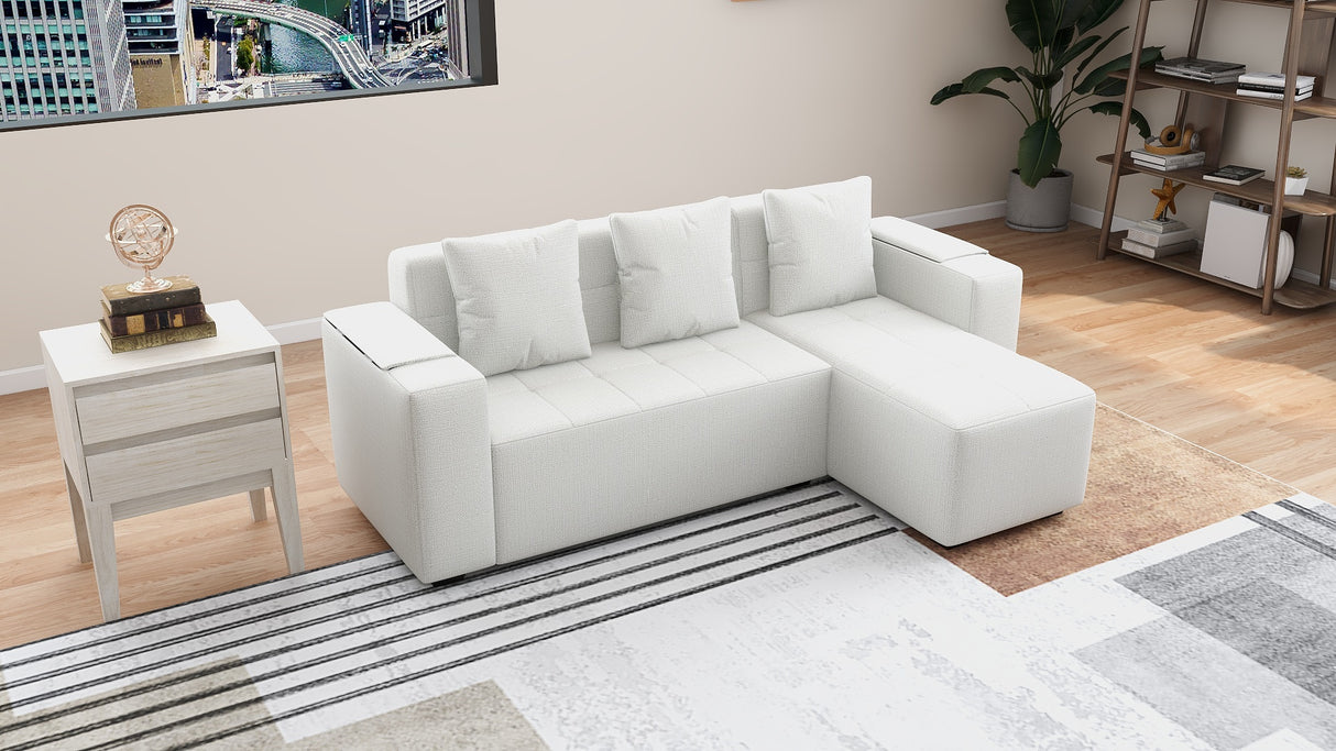MASON L-Shape Fabric Sofa with Armrest Storage Affordahome