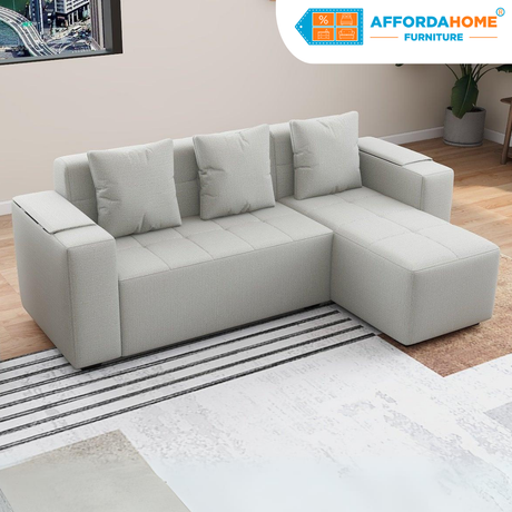MASON L-Shape Fabric Sofa with Armrest Storage Affordahome