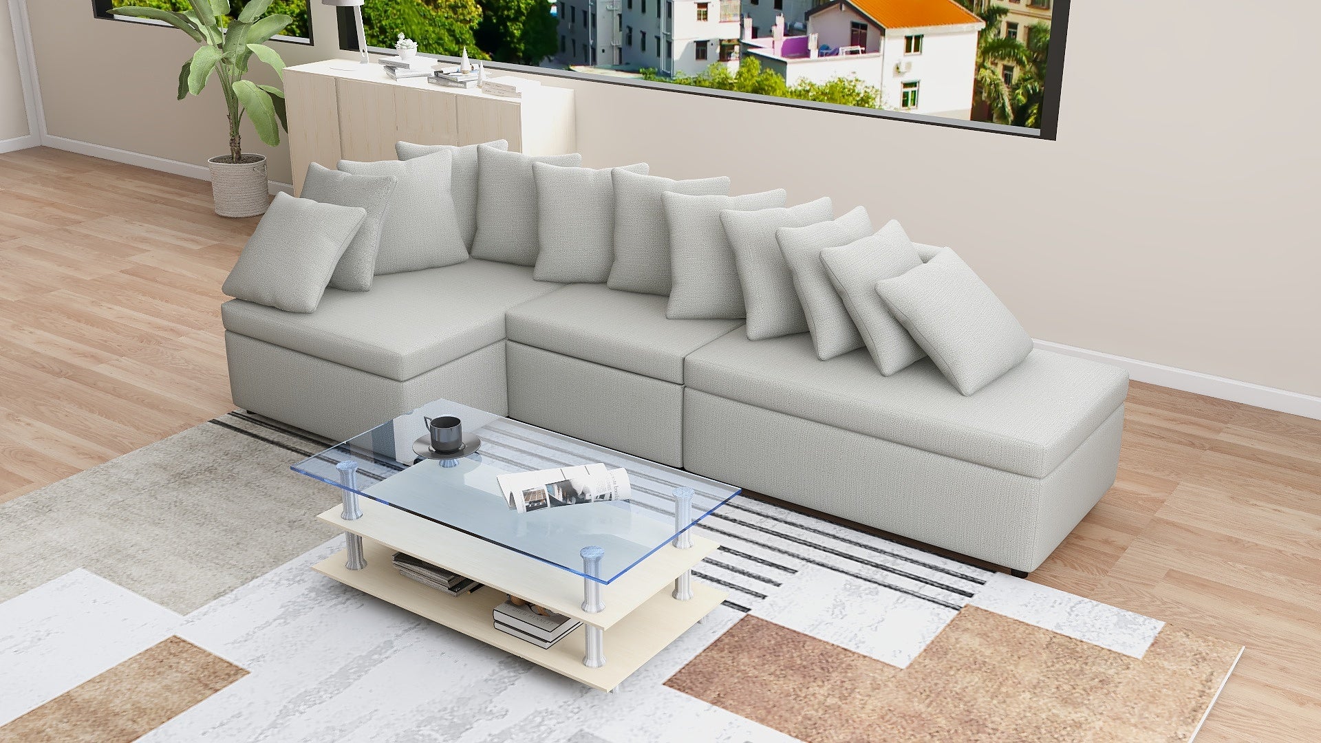 MEGAN L-Shape Fabric Sofa AF Home