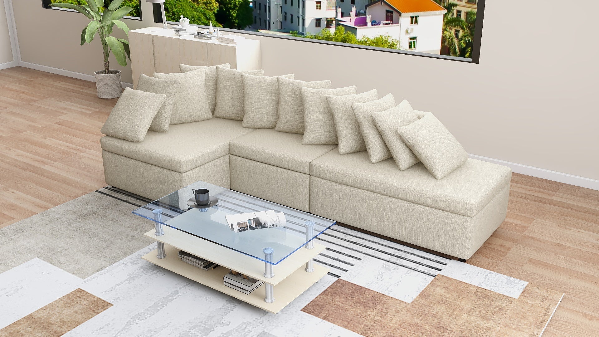 MEGAN L-Shape Fabric Sofa AF Home