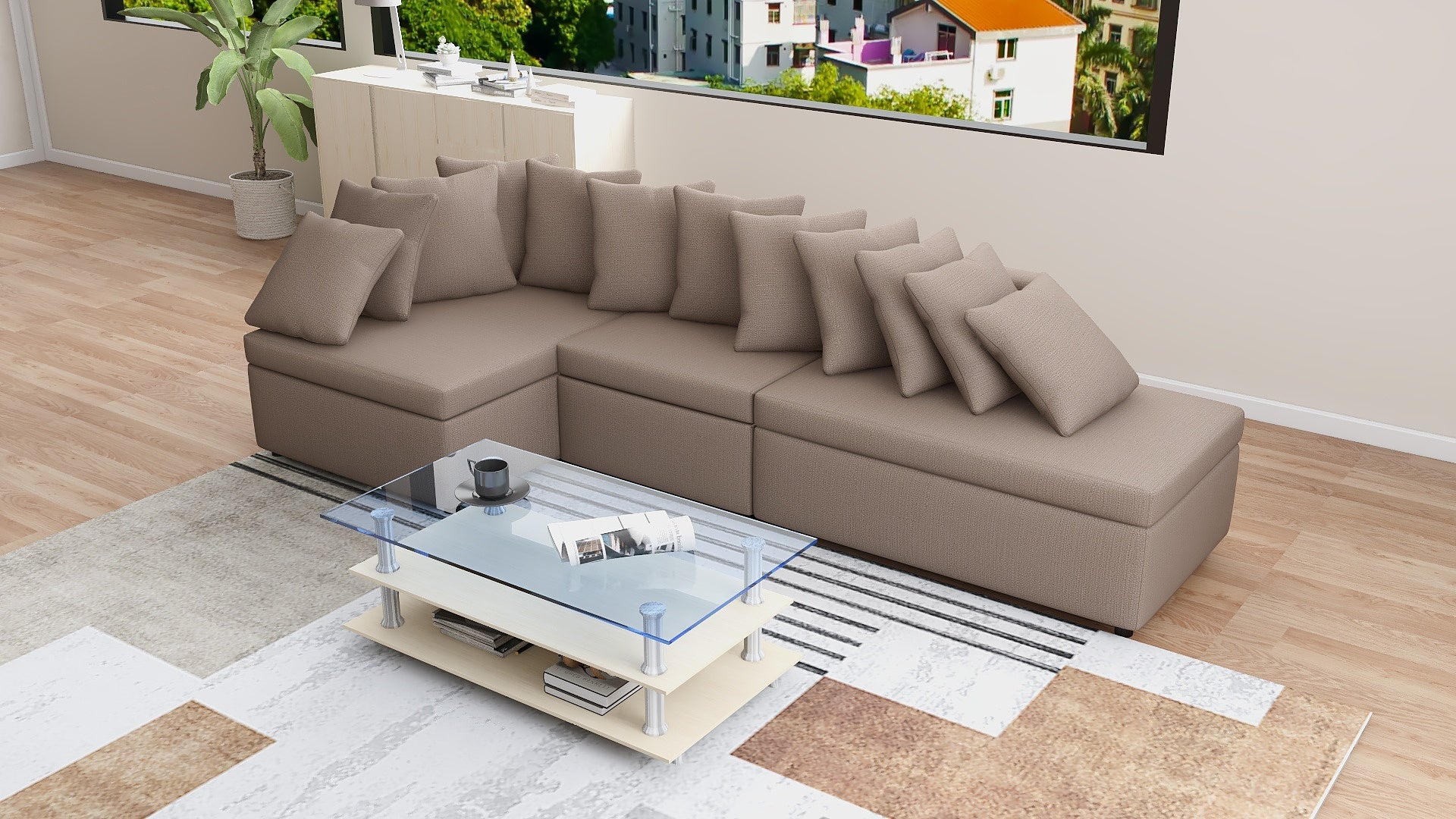 MEGAN L-Shape Fabric Sofa AF Home