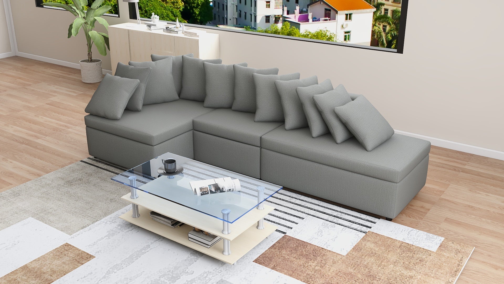 MEGAN L-Shape Fabric Sofa AF Home