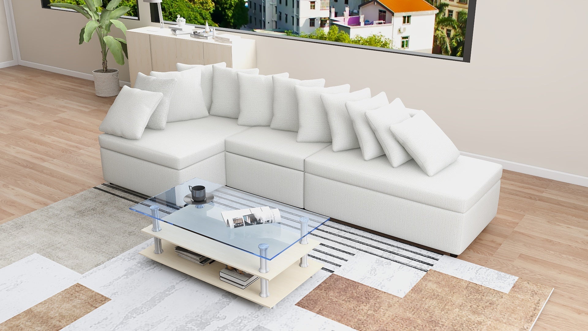 MEGAN L-Shape Fabric Sofa AF Home