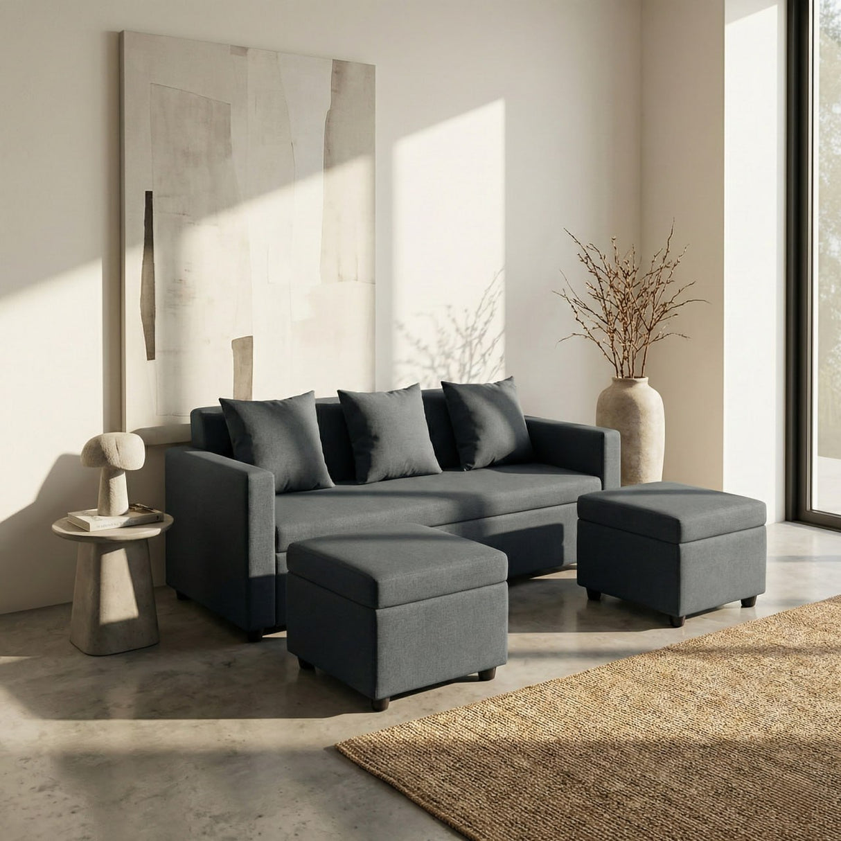 Melo Reversible Fabric Sofa Set Affordahome