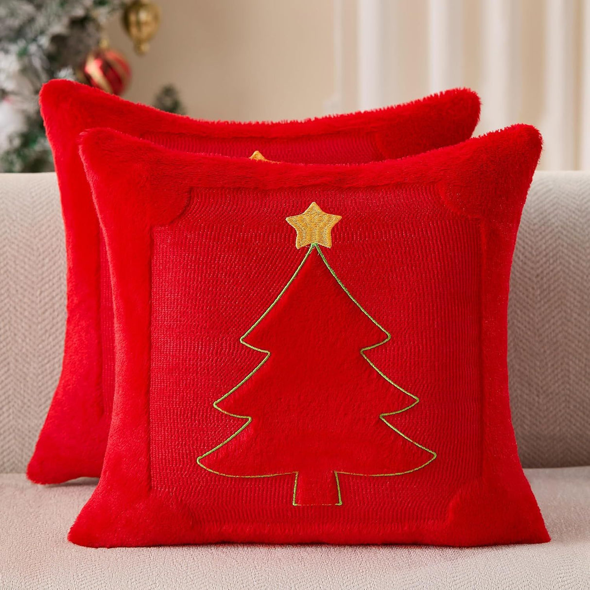 Looma Yen - Embroidered Bow Plush Pillow Cover – Sweet Christmas Decorative Cushion for Living Room Sofa Styling - Living Room, Bedroom, Sofa Area Looma