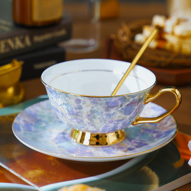 CUPURA Vero - CCS03 Luxury Bone China Tea Cup Set with Saucer Spoon and Strainer Floral Design Light Luxury European Style Gift Box Set Bohemian Powder Blue Classical Blue Rose Angel CUPURA