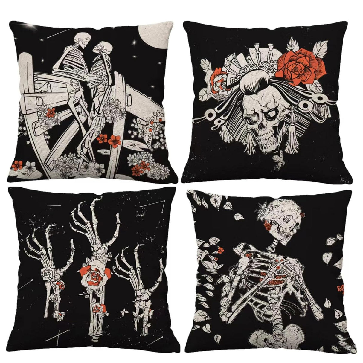 Looma Spooka - Halloween Skull, Pumpkin & Cat Pillow Cover | Spooky Decorative Cushion - Sofa & Living Room Looma