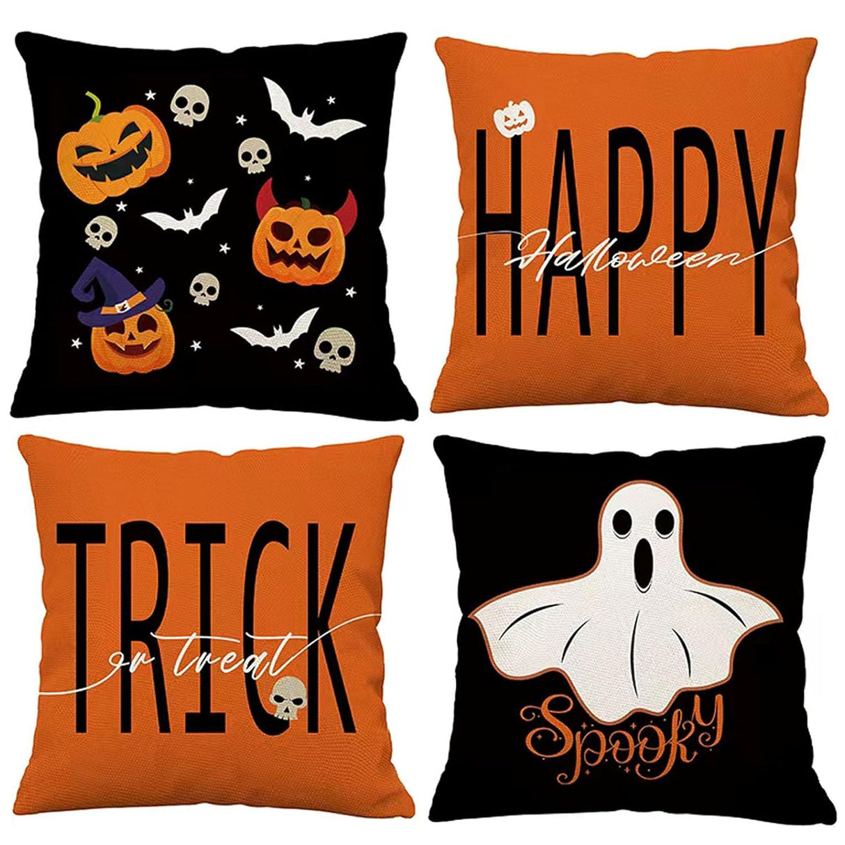 Looma Spooka - Halloween Skull, Pumpkin & Cat Pillow Cover | Spooky Decorative Cushion - Sofa & Living Room Looma