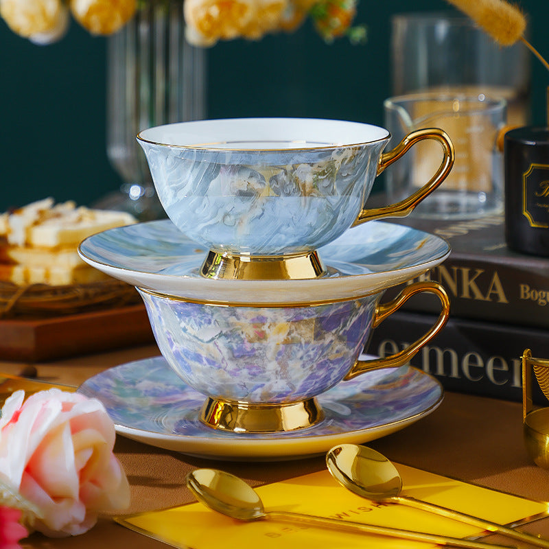 CUPURA Vero - CCS03 Luxury Bone China Tea Cup Set with Saucer Spoon and Strainer Floral Design Light Luxury European Style Gift Box Set Bohemian Powder Blue Classical Blue Rose Angel CUPURA