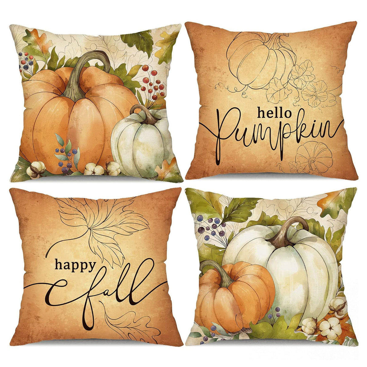Looma Autumn - Pumpkin & Maple Leaf Pillow Cover | Thanksgiving Farmhouse Decorative Cushion - Sofa & Living Room Looma