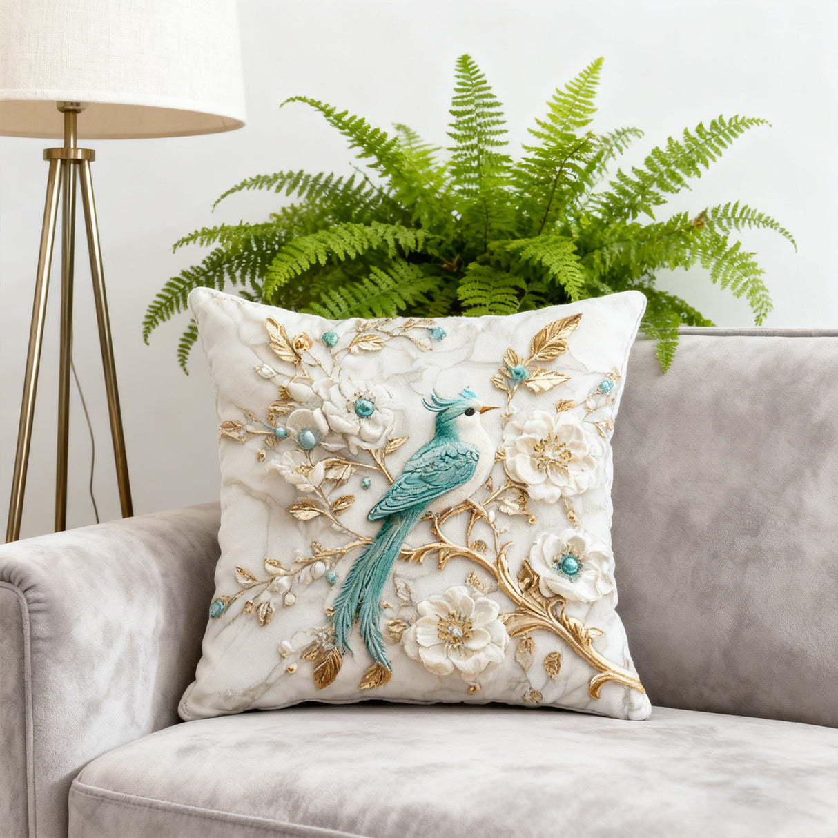 Looma Floral - Bird Linen Pillow Cover | Spring Farmhouse Decorative Cushion - Sofa, Bed & Living Room Looma