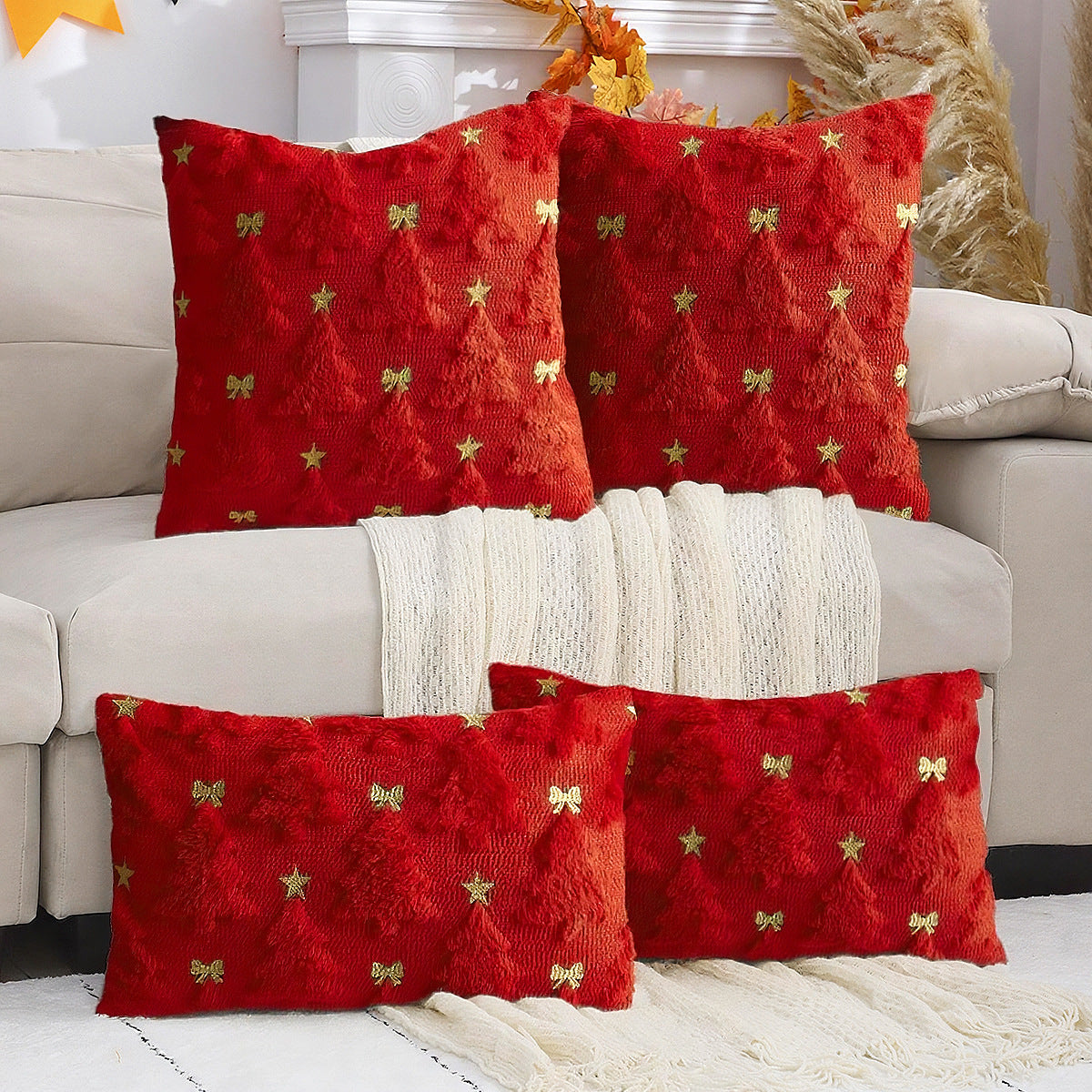 Looma Yen - Embroidered Bow Plush Pillow Cover – Sweet Christmas Decorative Cushion for Living Room Sofa Styling - Living Room, Bedroom, Sofa Area Looma