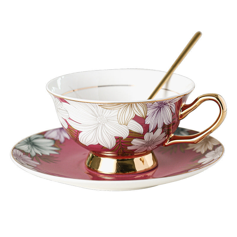 CUPURA Kova - CCS23 Luxury Bone China Tea Cup Set with Saucer Spoon and Strainer Floral Design Light Luxury European Style Gift Box Set Bohemian Powder Blue Classical Blue Rose Angel