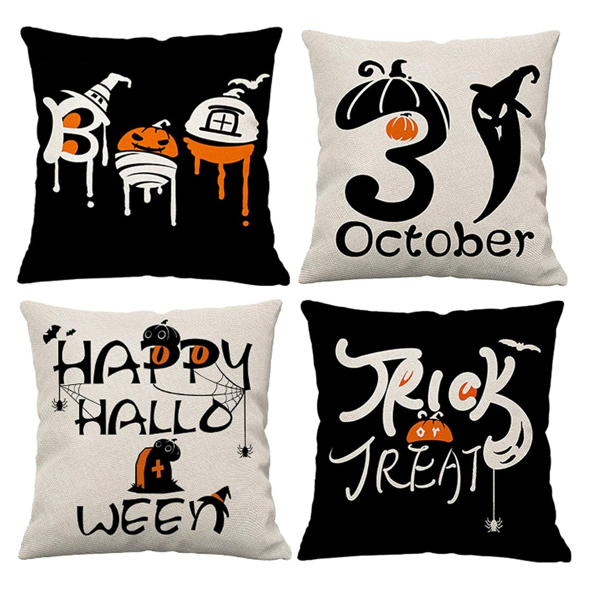 Looma Spooka - Halloween Skull, Pumpkin & Cat Pillow Cover | Spooky Decorative Cushion - Sofa & Living Room Looma
