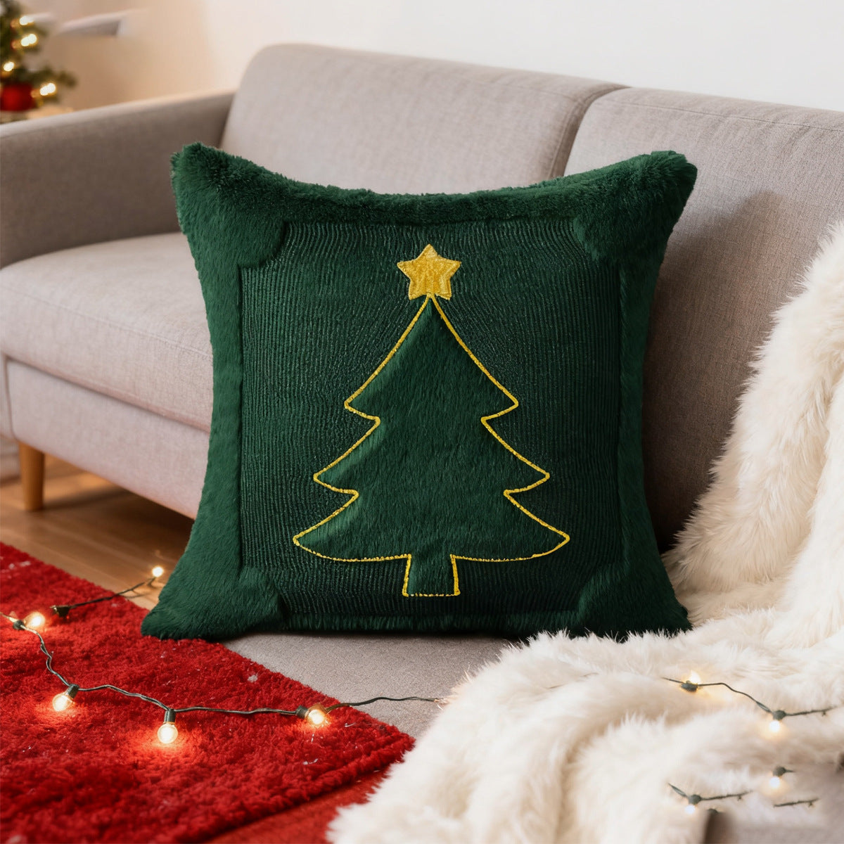 Looma Pilloza - Christmas Tree Embroidered Pillow Cover – Stereo Star Decorative Cushion for Living Room Sofa & Party Decor - Living Room, Bedroom, Sofa Area Looma