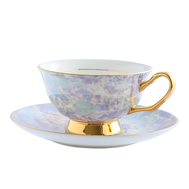 CUPURA Vero - CCS03 Luxury Bone China Tea Cup Set with Saucer Spoon and Strainer Floral Design Light Luxury European Style Gift Box Set Bohemian Powder Blue Classical Blue Rose Angel CUPURA
