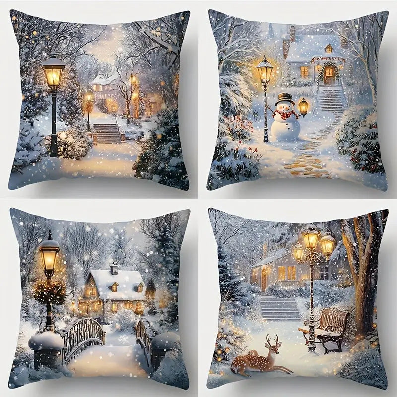 Looma Pilora - Christmas Elk & Snowman Decorative Pillowcase – Festive Cushion Cover for Living Room Sofa | Customizable Design Available - Living Room, Bedroom, Sofa Area Looma