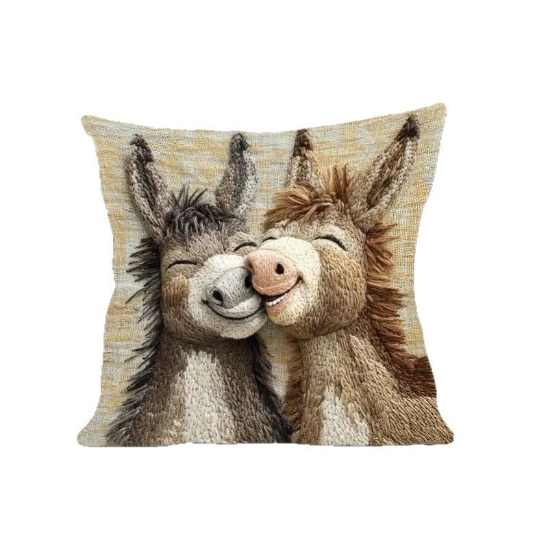 Looma Lom - Cute Donkey & Alpaca Cartoon Plush Pillow Cover – Soft Skin-Friendly Cushion for Sofa & Home Decor - Living Room, Bedroom, Kids Room Looma