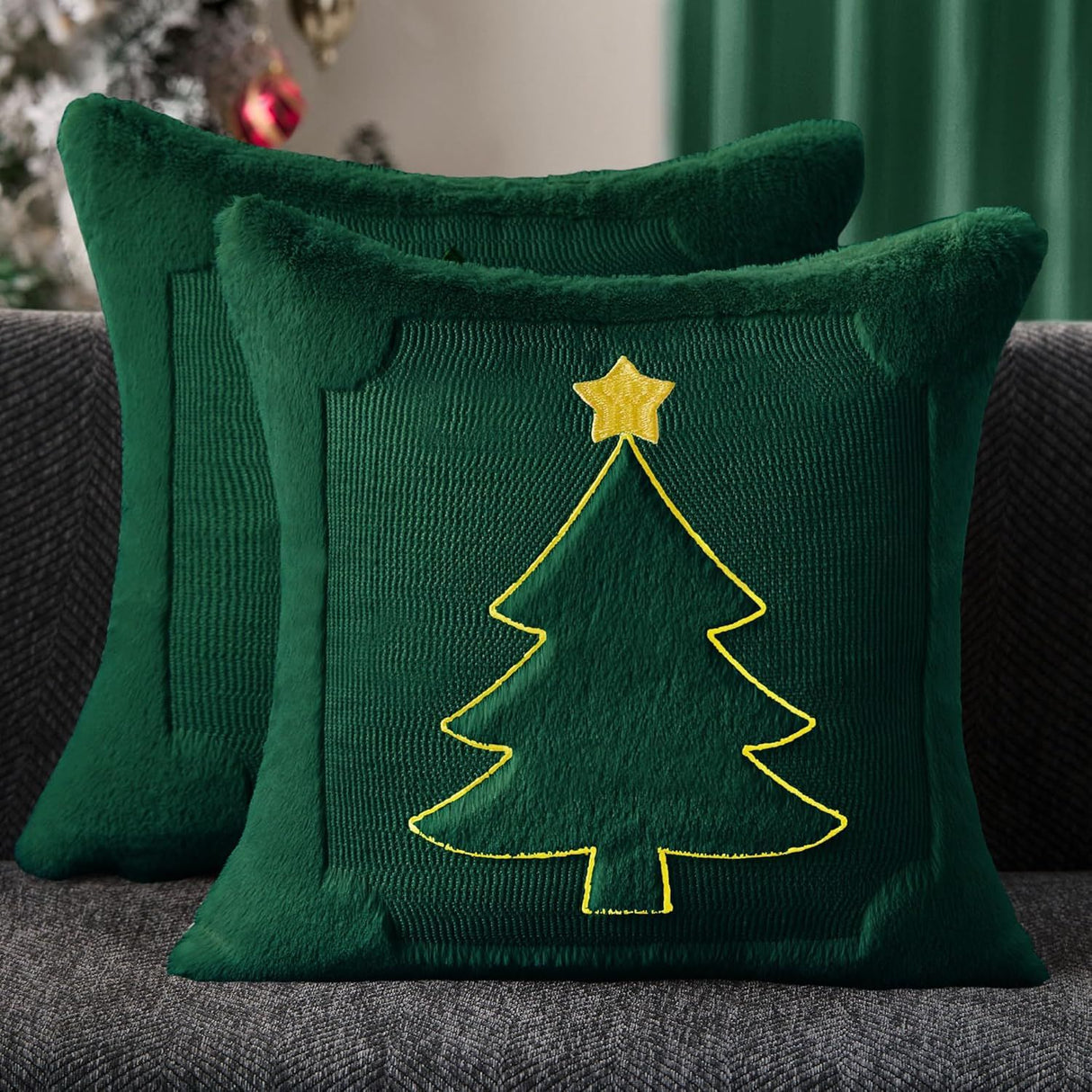 Looma Yen - Embroidered Bow Plush Pillow Cover – Sweet Christmas Decorative Cushion for Living Room Sofa Styling - Living Room, Bedroom, Sofa Area Looma
