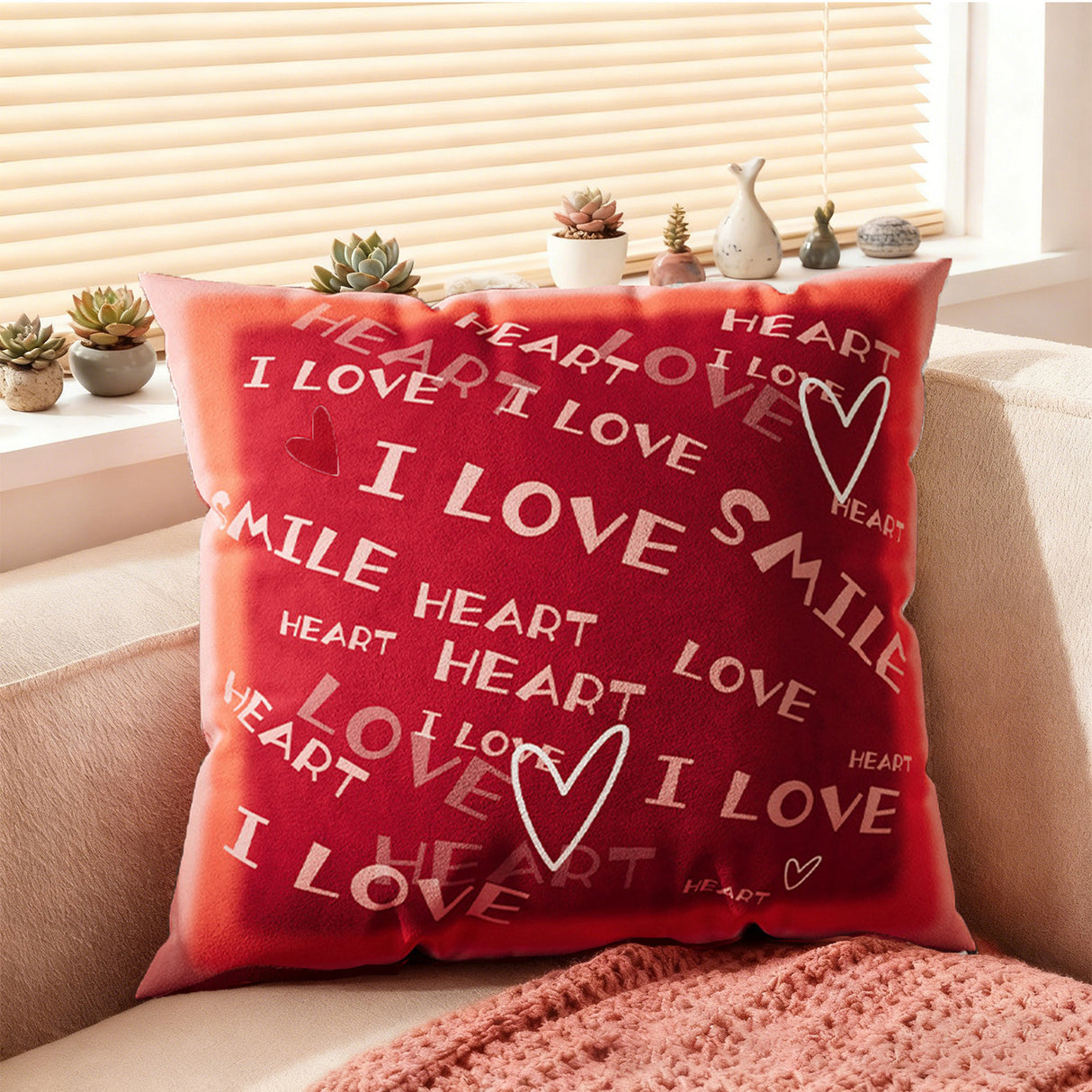 Looma Cupid - Valentines Love Pillow Cover – Romantic Red Cushion Case with “Happy Love” Print - Sofa, Wedding & Home Decor Looma