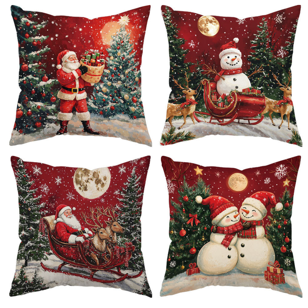 Looma Pilora - Christmas Elk & Snowman Decorative Pillowcase – Festive Cushion Cover for Living Room Sofa | Customizable Design Available - Living Room, Bedroom, Sofa Area Looma