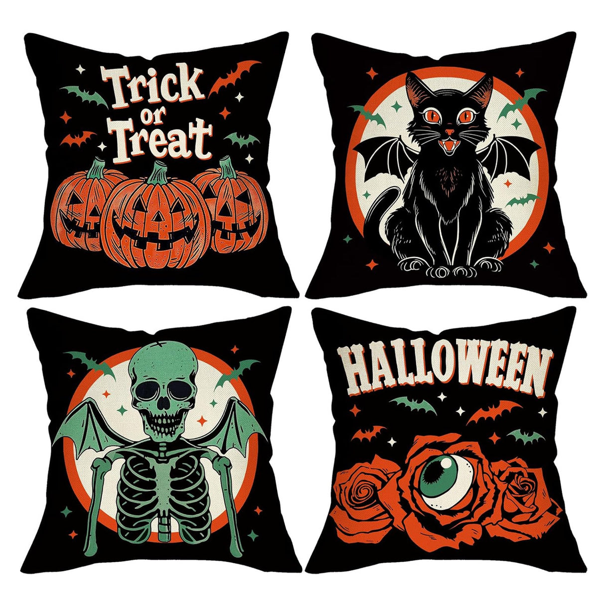 Looma Spooka - Halloween Skull, Pumpkin & Cat Pillow Cover | Spooky Decorative Cushion - Sofa & Living Room Looma